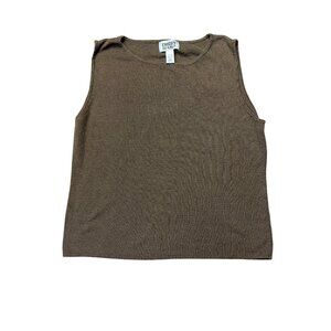 Chicos Design Brown Sleeveless Knit Tank Top Size XL Linen Blend Women